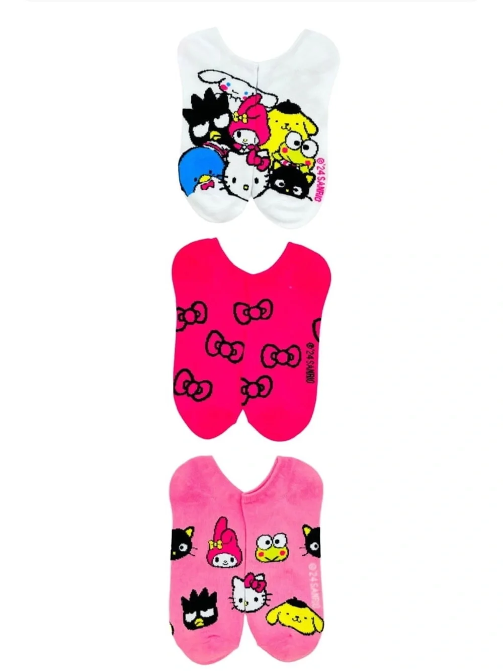 Sanrio No-Show Sock Trio - White, Hot Pink, Light Pink